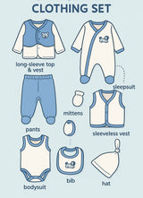 8-piece newborn baby clothing set – 100% cotton – 0–3 months – made in Turkey


