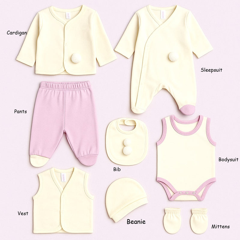 8-piece newborn cotton baby clothing set – 0 to 3 months – made in Turkey

