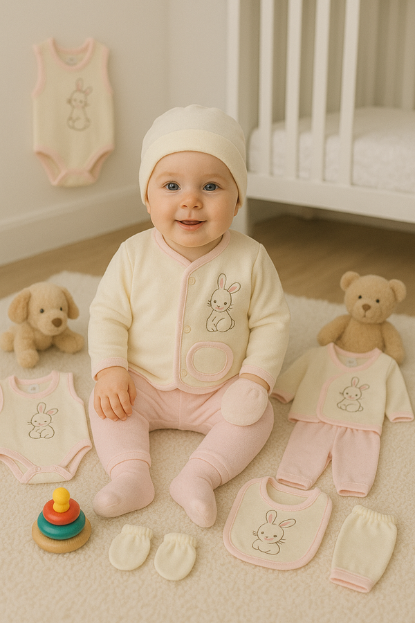 8-piece newborn baby clothing set – vibrant cotton outfit for 0–3 months – made in Turkey

