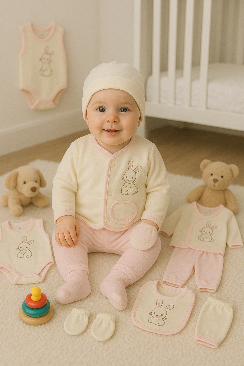 8-piece newborn baby clothing set – vibrant cotton outfit for 0–3 months – made in Turkey

