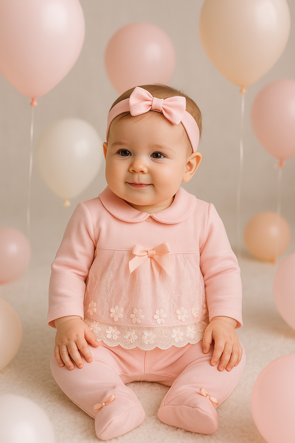 3-piece baby girl outfit set – cotton baby clothes – 1 to 6 months – made in Turkey

