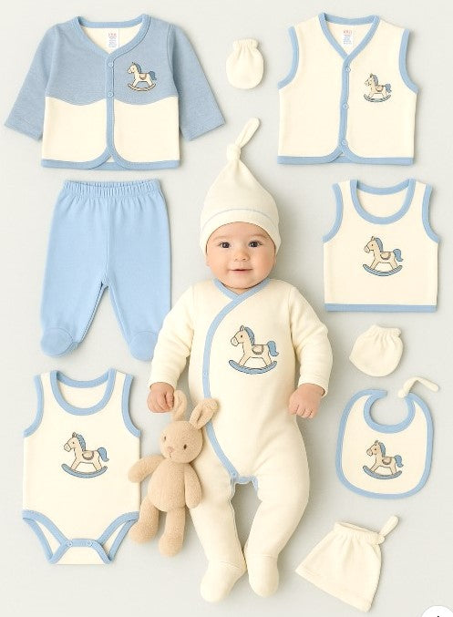 8-piece newborn baby clothing set – 100% cotton – 0–3 months – made in Turkey

