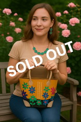 Small Fair Trade Basket| Orange Flowers Handmade Eco Bag