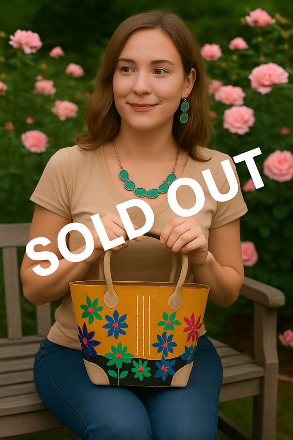 Small Fair Trade Basket| Orange Flowers Handmade Eco Bag