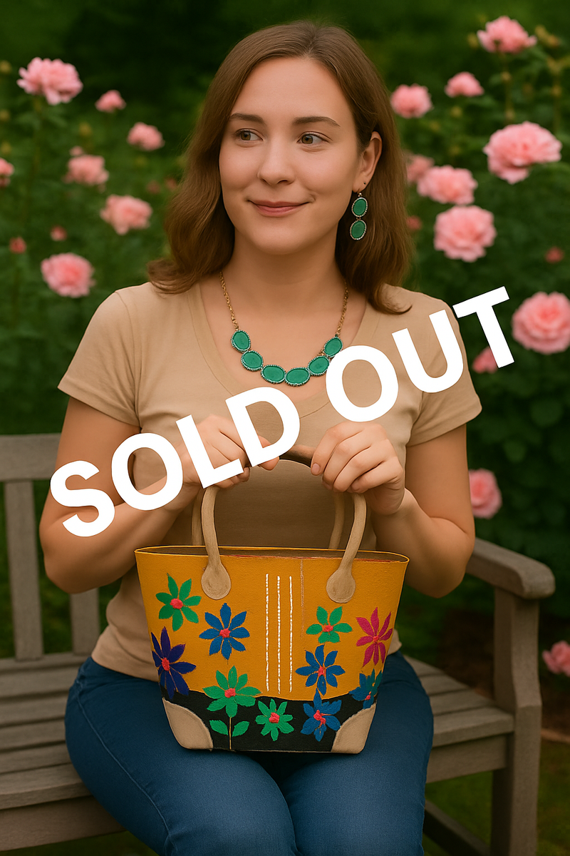 Small Fair Trade Basket| Orange Flowers Handmade Eco Bag
