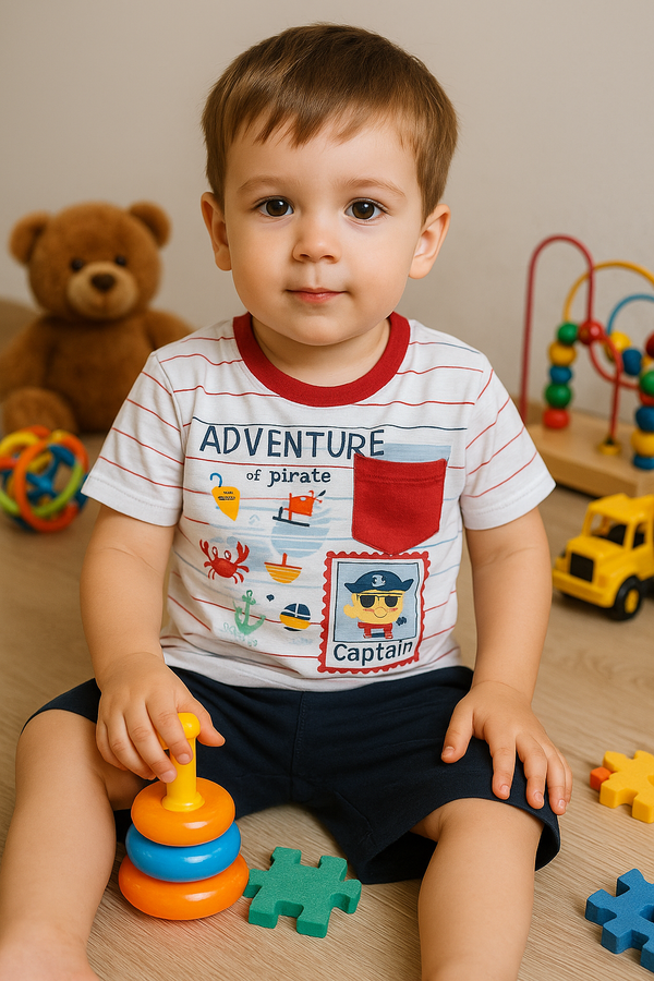 Boys top and shorts set – cotton outfit for 9M to 3Y – toddler boys summer clothes – made in Turkey

