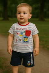 Boys top and shorts set – cotton outfit for 9M to 3Y – toddler boys summer clothes – made in Turkey

