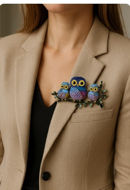 Whimsical Three Owls Brooch | Nature-Inspired Jewelry Accessory