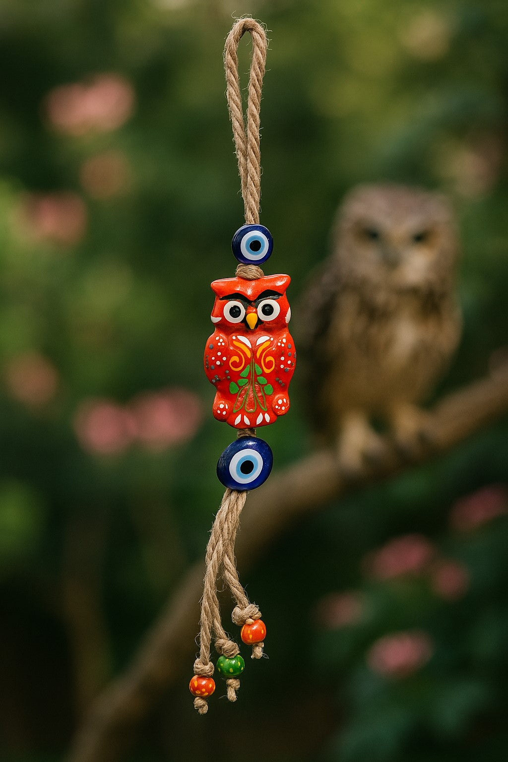 Owl Evil Eye Ceramic Wall Hanging|Turkish Home Decor