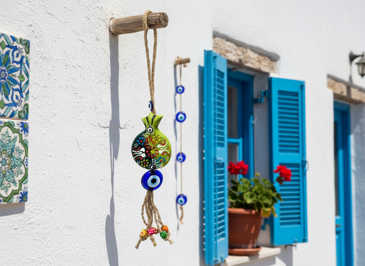 Evil Eye Ceramic Wall Hanging| Pomegranate Design