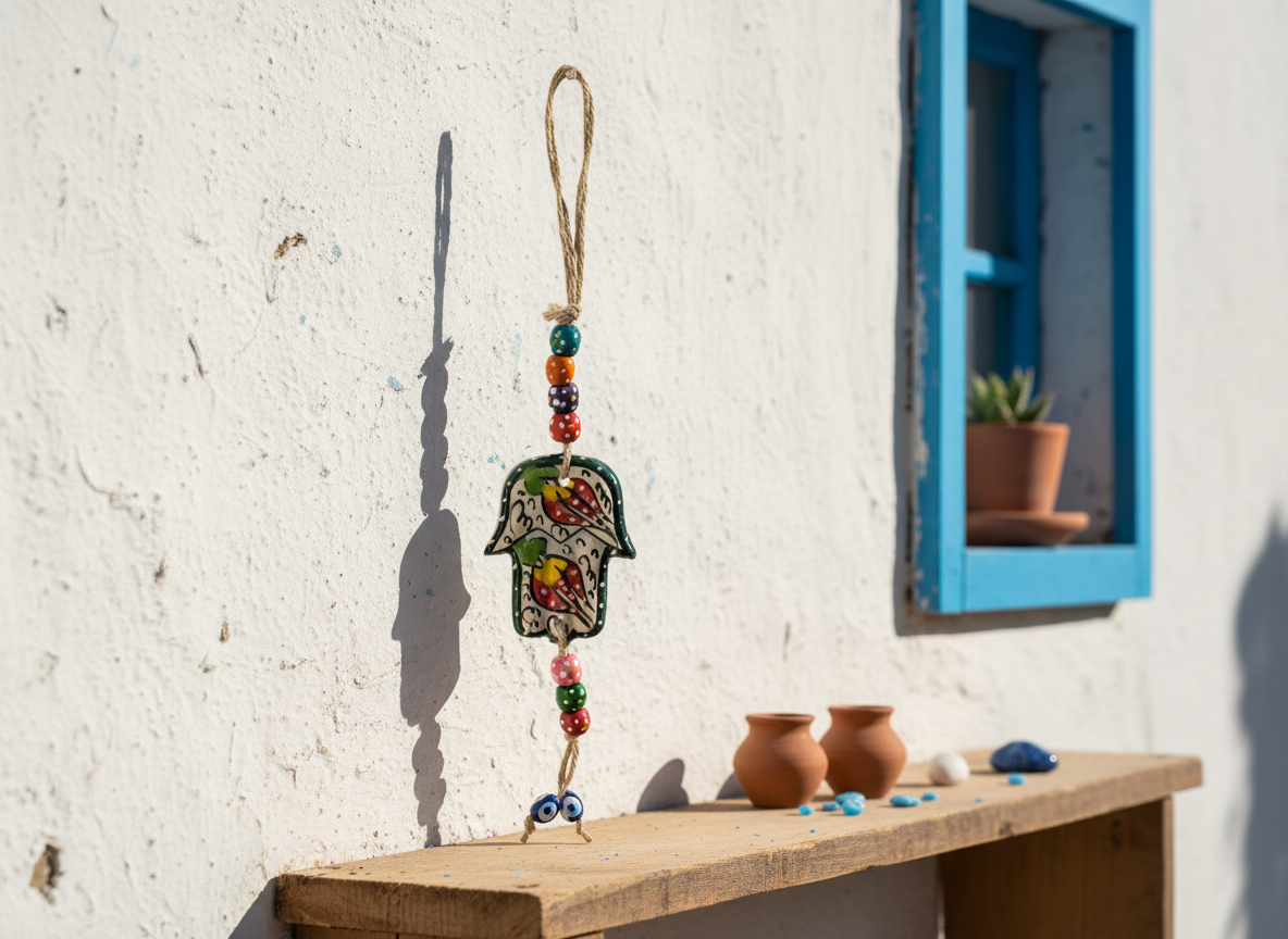 Fatima Hand Evil Eye Ceramic Wall Hanging