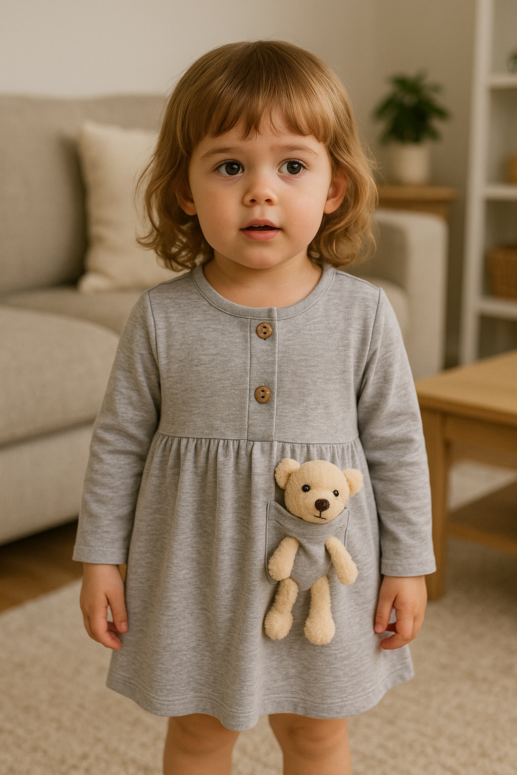 Girls Teddy Bear Pocket Dress