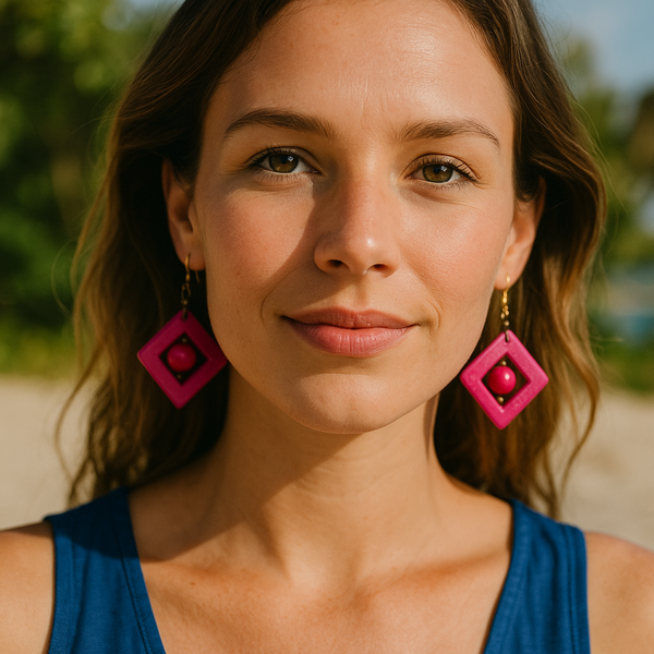 Tagua Earrings Fuchsia | Handmade Fair Trade Jewelry