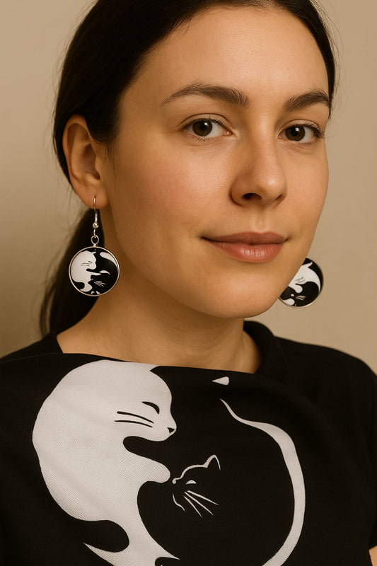 Ying & yang cat inspired earrings