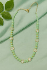 One-of-a-Kind Green Natural Stone Necklace with Faceted Crystal Accents