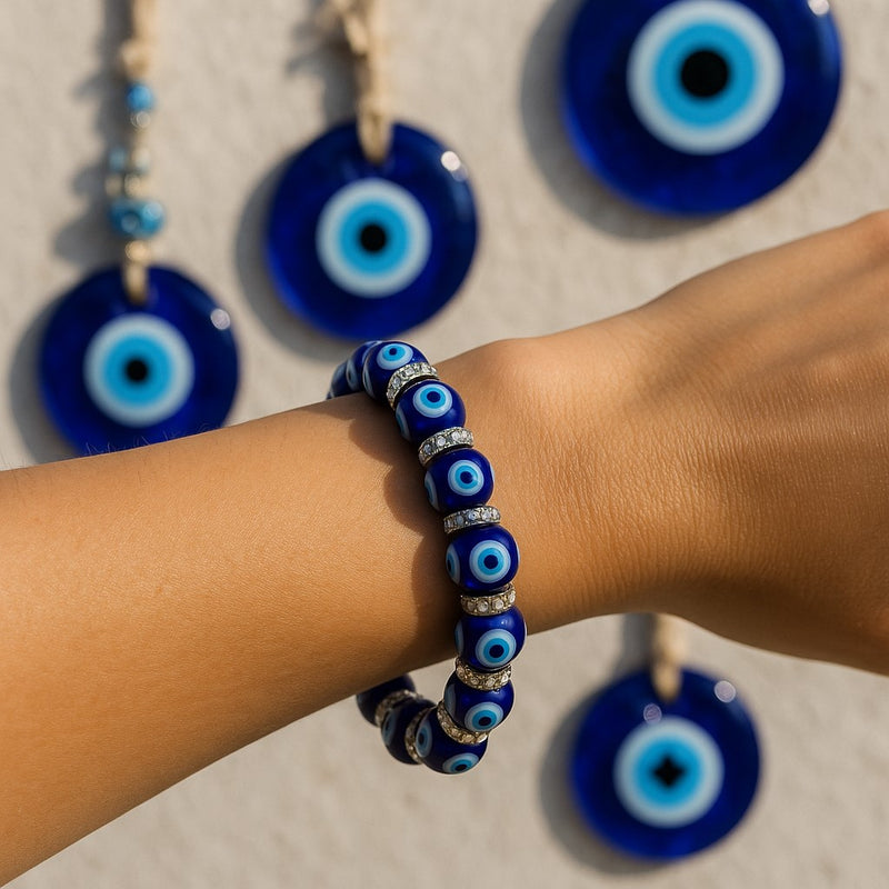 Turkish Evil Eye Glass Bead Bracelet | Stretch Fit Protection Jewelry