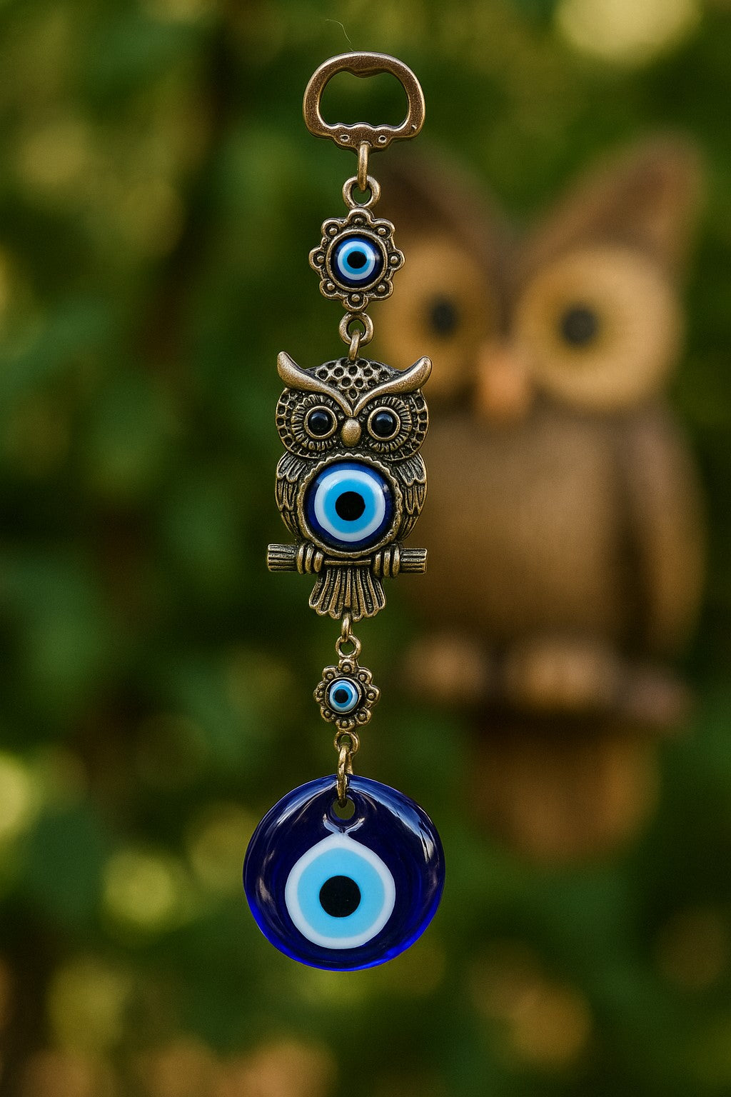 Owl Evil Eye Wall Decor| Glass & Metal Owl Charm