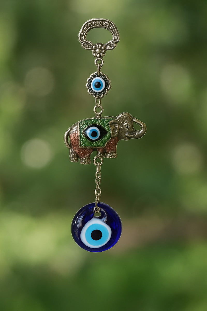 Elephant Evil Eye Wall Hanging| Glass & Metal Elephant