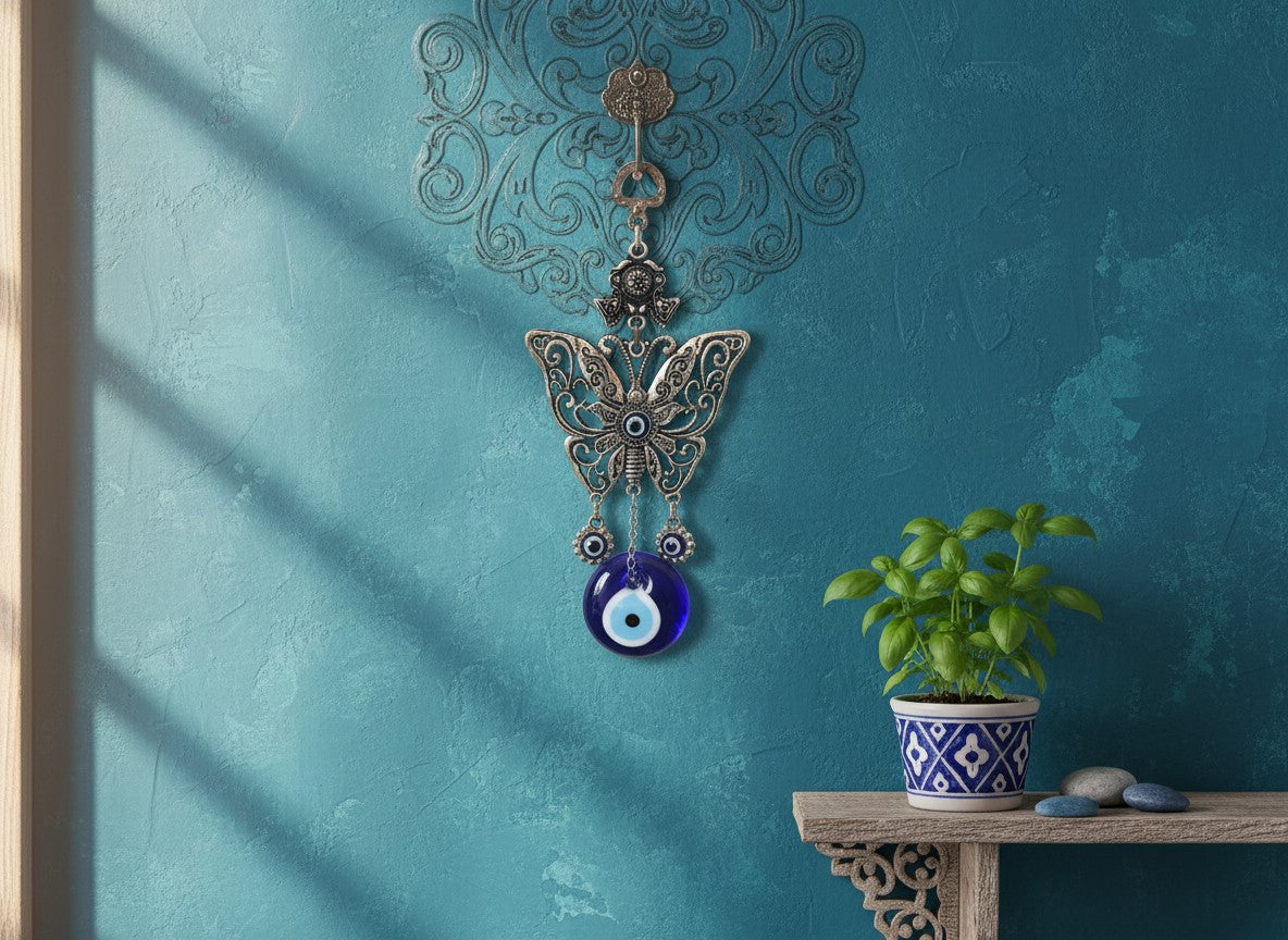 Butterfly Evil Eye Wall Hanging | Glass & Metal Butterfly