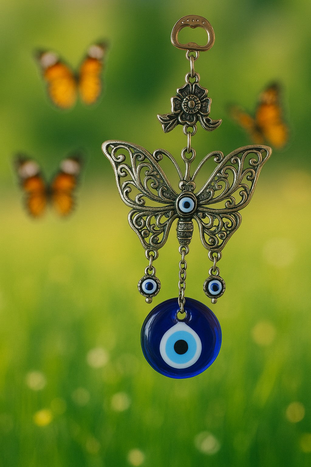 Butterfly Evil Eye Wall Hanging | Glass & Metal Butterfly