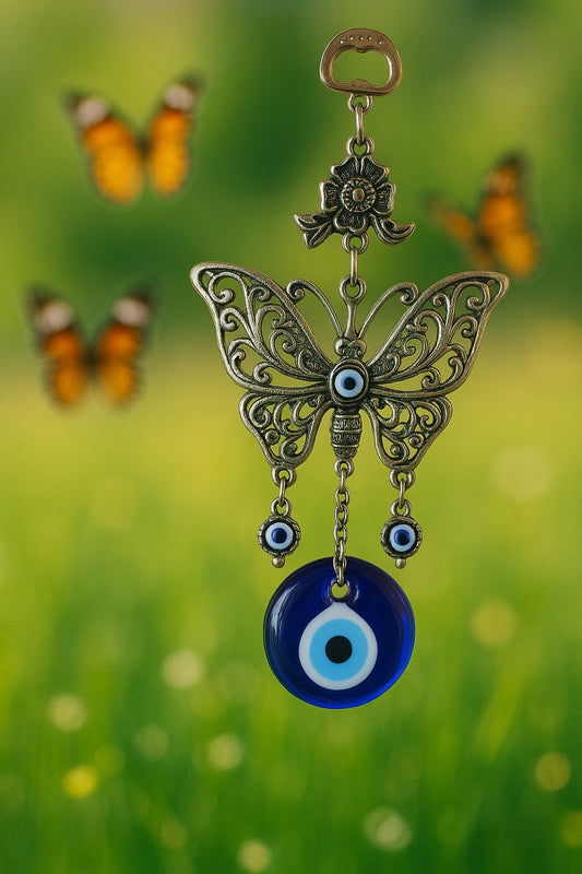 Butterfly Evil Eye Wall Hanging | Glass & Metal Butterfly