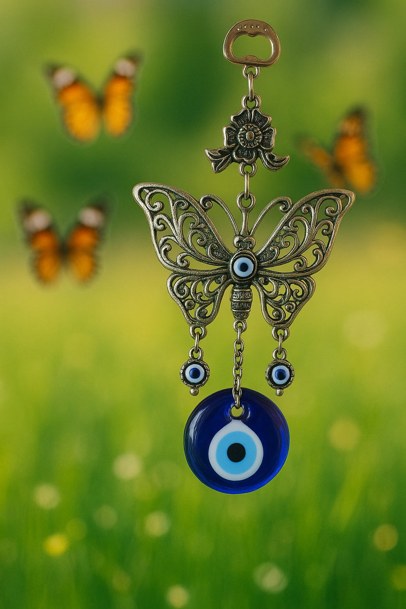 Butterfly Evil Eye Wall Hanging | Glass & Metal Butterfly