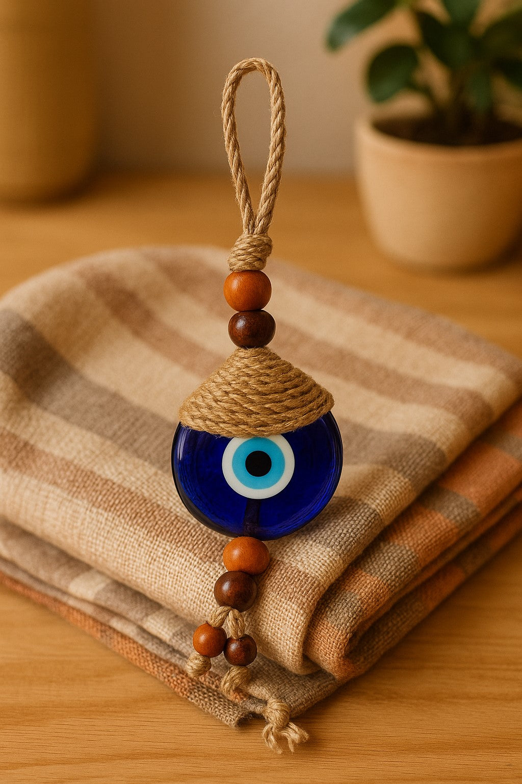 Round Evil Eye Wall Hanging| Glass & Straw