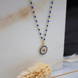 Sterling Silver Gold Vermeil zircon Blue Enamel Evil Eye Necklace