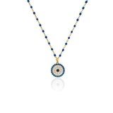 Sterling Silver Gold Vermeil zircon Blue Enamel Evil Eye Necklace