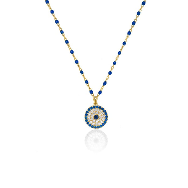 Sterling Silver Gold Vermeil zircon Blue Enamel Evil Eye Necklace