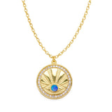 Sterling Silver Gold Vermeil Zircon Blue Opal Evil Eye with Coin Necklace