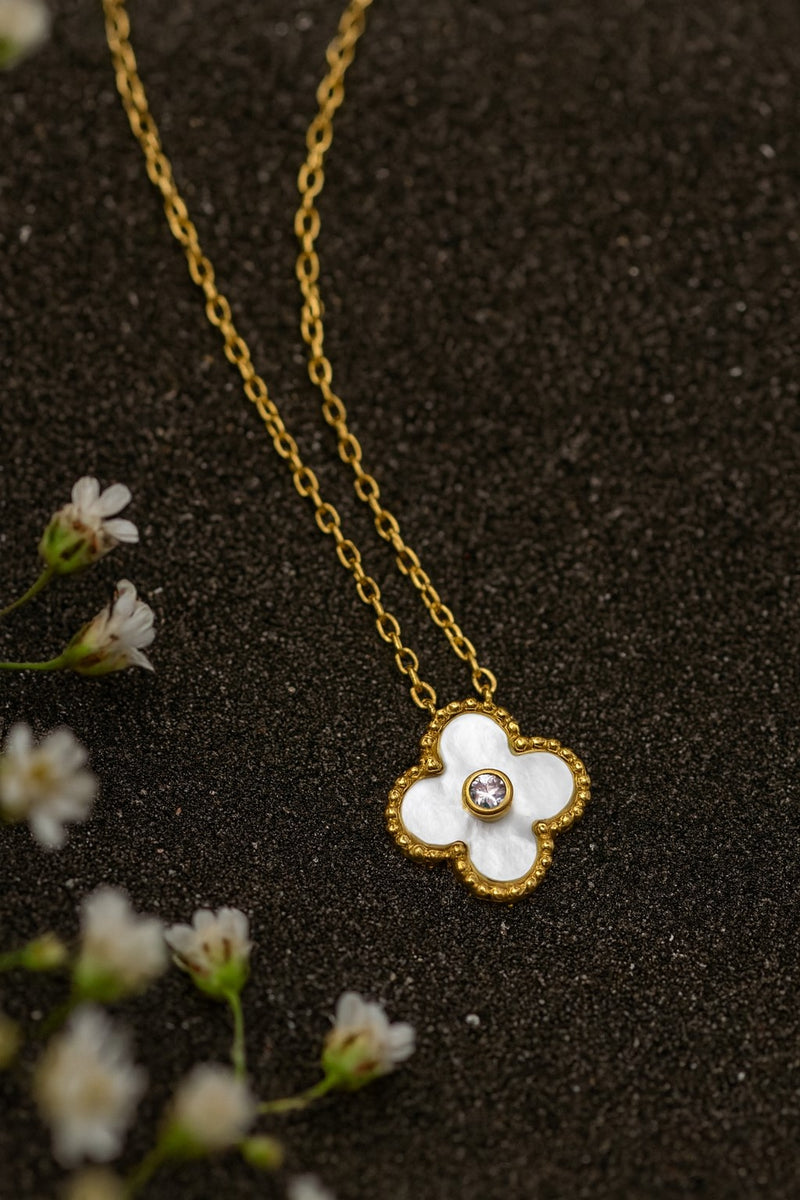 Gold Plated Sterling Silver Designer Inspired Mother of Pearl with Center zircon Necklace