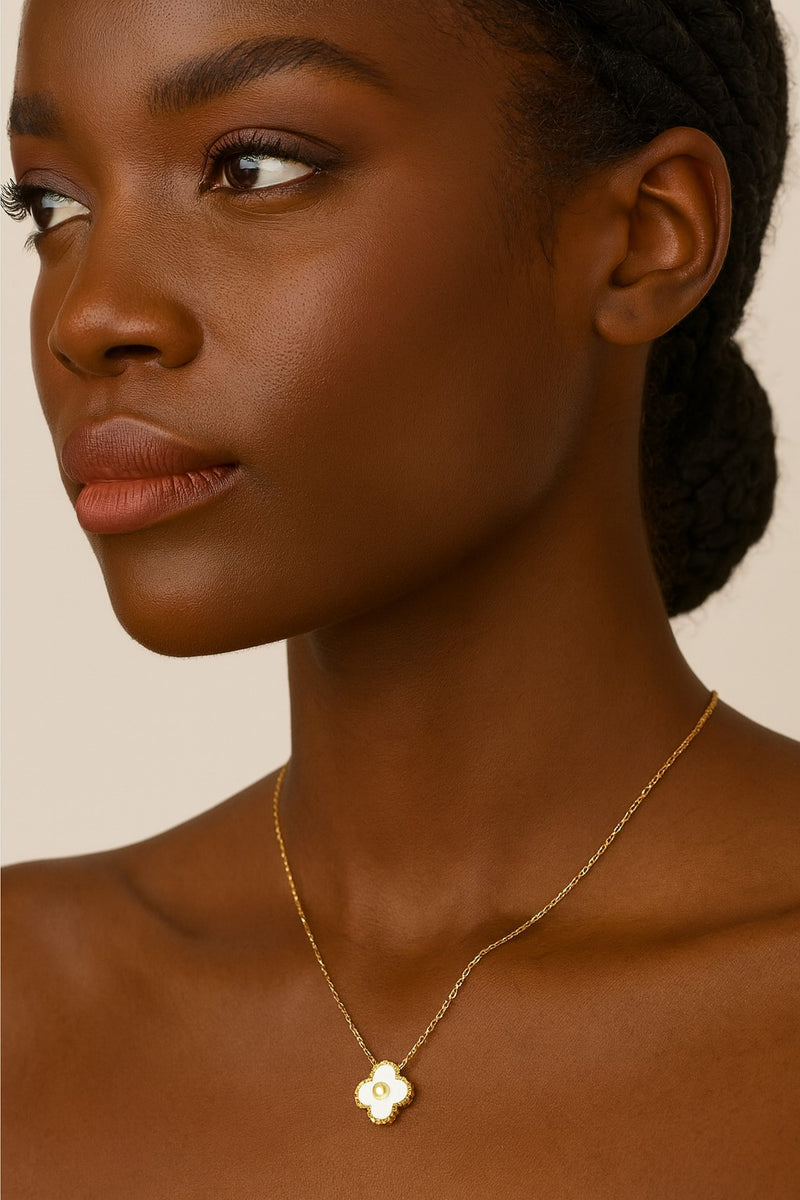 Gold Plated Sterling Silver Designer Inspired Mother of Pearl with Center zircon Necklace