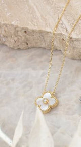 Gold Plated Sterling Silver Designer Inspired Mother of Pearl with Center zircon Necklace