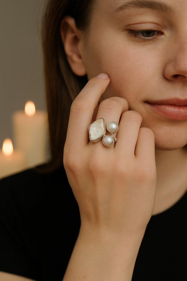 Sterling Silver Pearl Ring| Handmade Mother of Pearl Ring