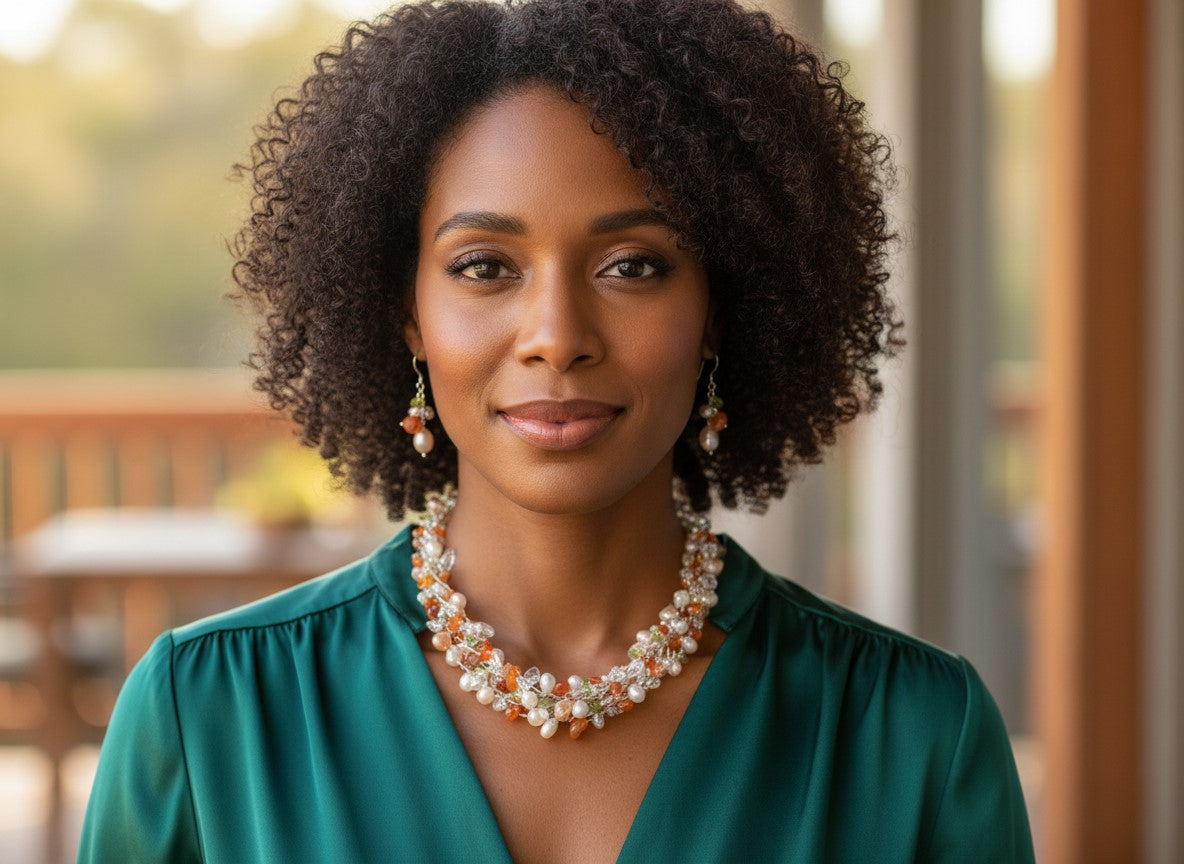 Freshwater Pearl & Natural Stone Necklace and Earrings Set