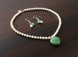 Freshwater Pearl & Jade Heart Pendant Necklace and Earrings Set