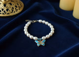 Freshwater Pearl Bracelet with Cloisonné Butterfly Charm