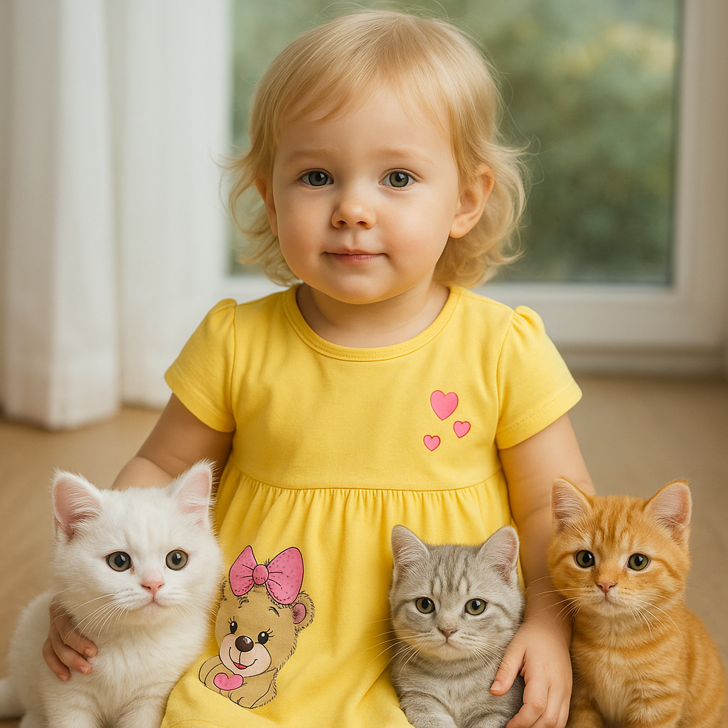 Girls bear print dress made in Turkey – soft cotton blend, perfect for Easter or casual outings

