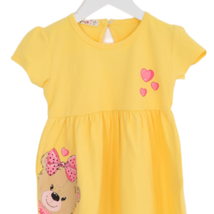Girls bear print dress made in Turkey – soft cotton blend, perfect for Easter or casual outings

