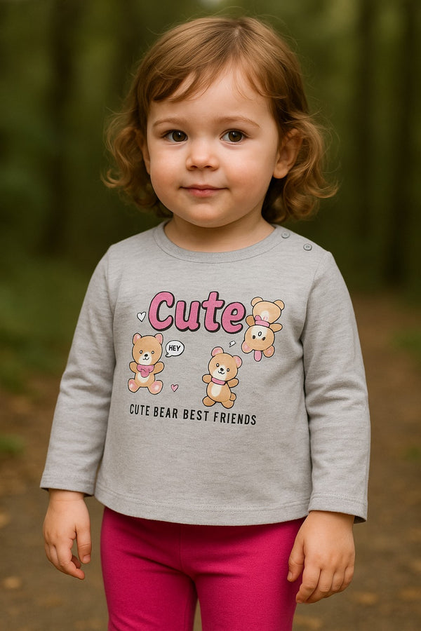 Baby girl top and pants set with bear print – 9 months to 3 years – made in Turkey

