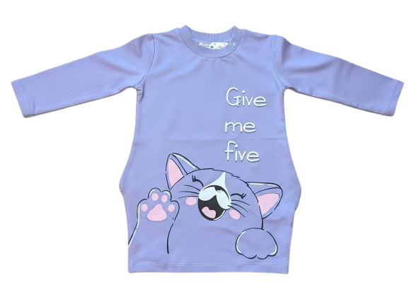 Girls Cotton Dress/Top with Fearless Cat Print