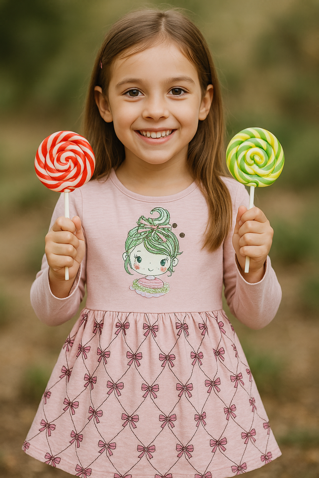 Girls dress with quirky girl print – cotton blend - made in Turkey

