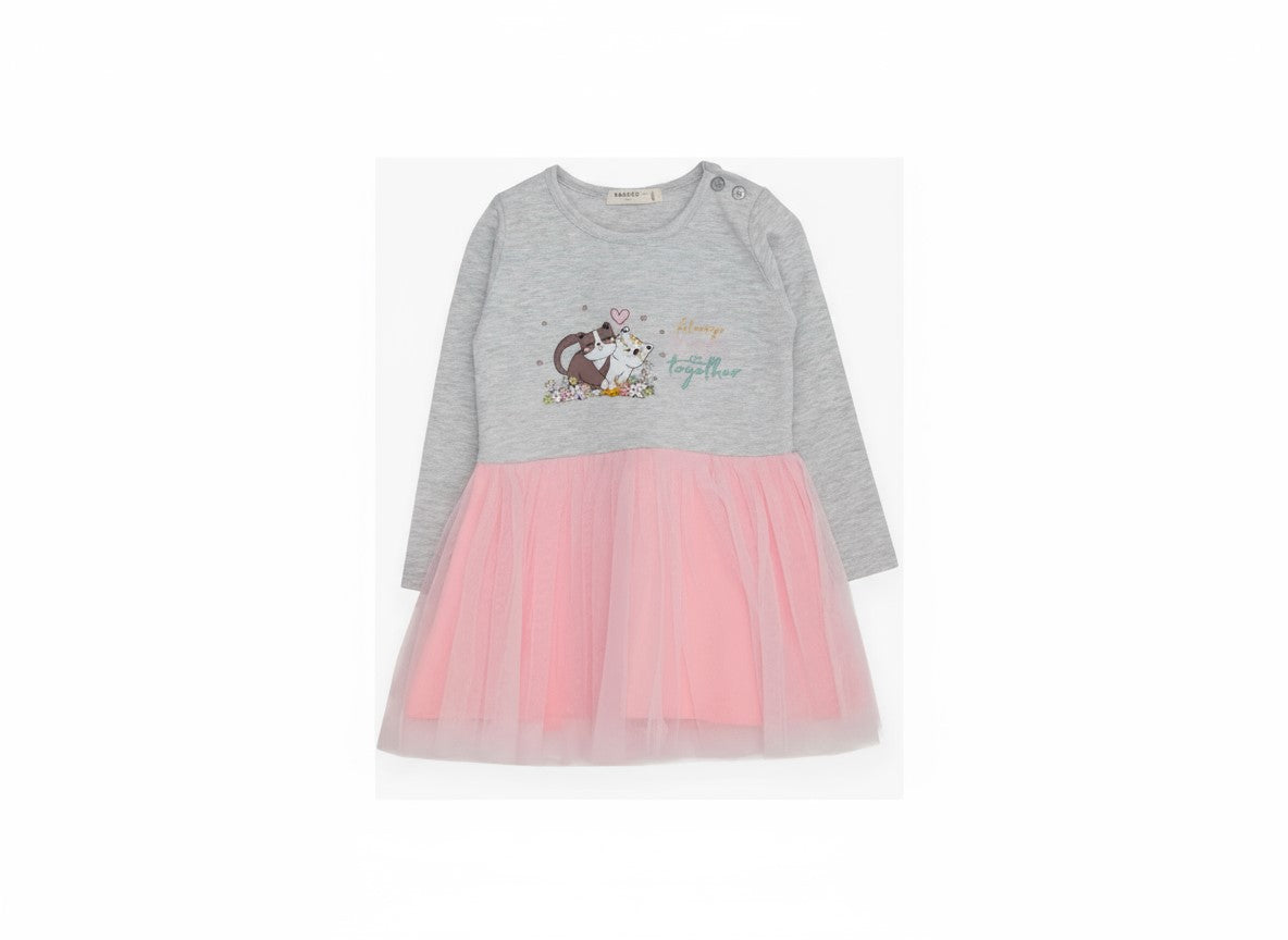 Girls Cotton Dress with Cats Print