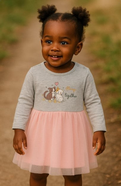 Girls Cotton Dress with Cats Print

