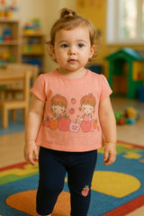 Girls fruit print cotton top and pants set – colorful Turkish-made kids outfit

