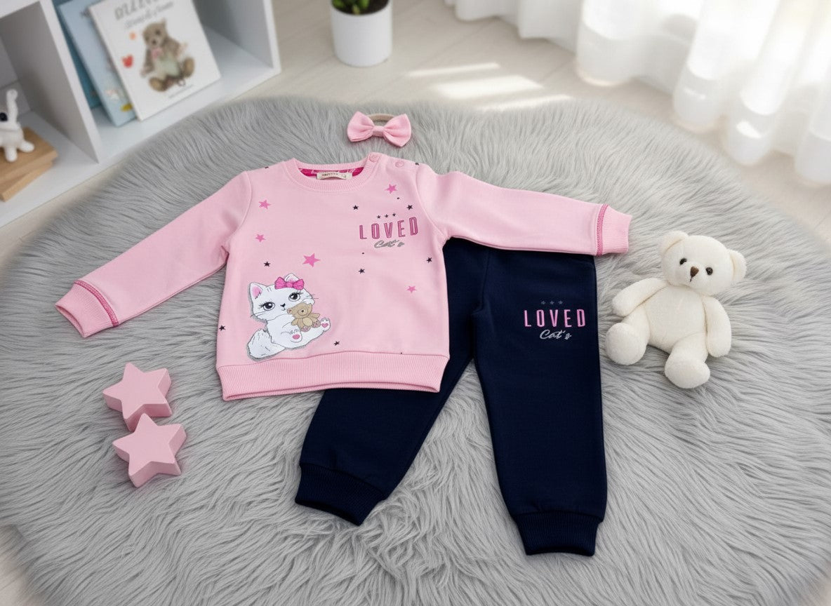 Toddler Girls adorable Cat design Top & Pants Set