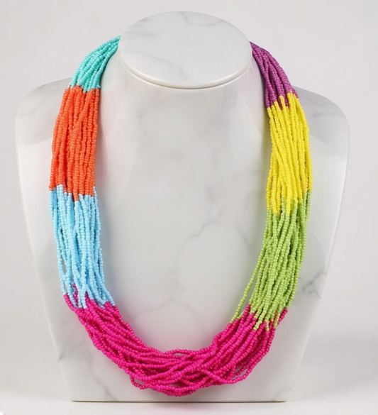 Vibrant Color Handmade Multi-Strand Glass Beaded Necklace