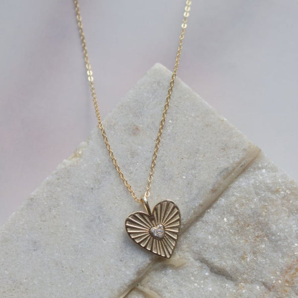 Gold Plated Sterling Silver Heart Pendant with zircon accent