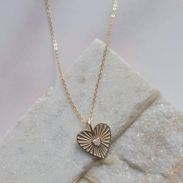 Gold Plated Sterling Silver Heart Pendant with zircon accent